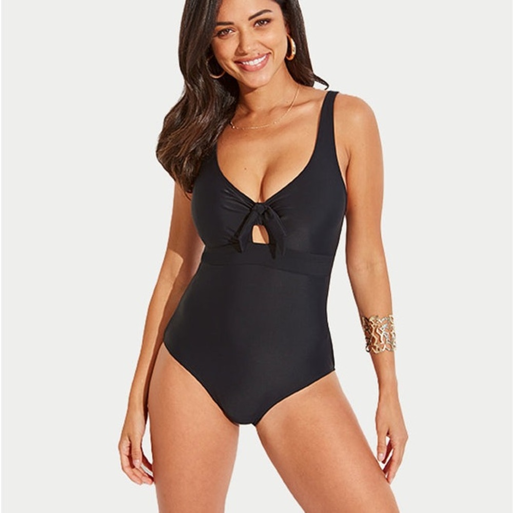 Sleek Black One-Piece Swimsuit with Textured Fabric